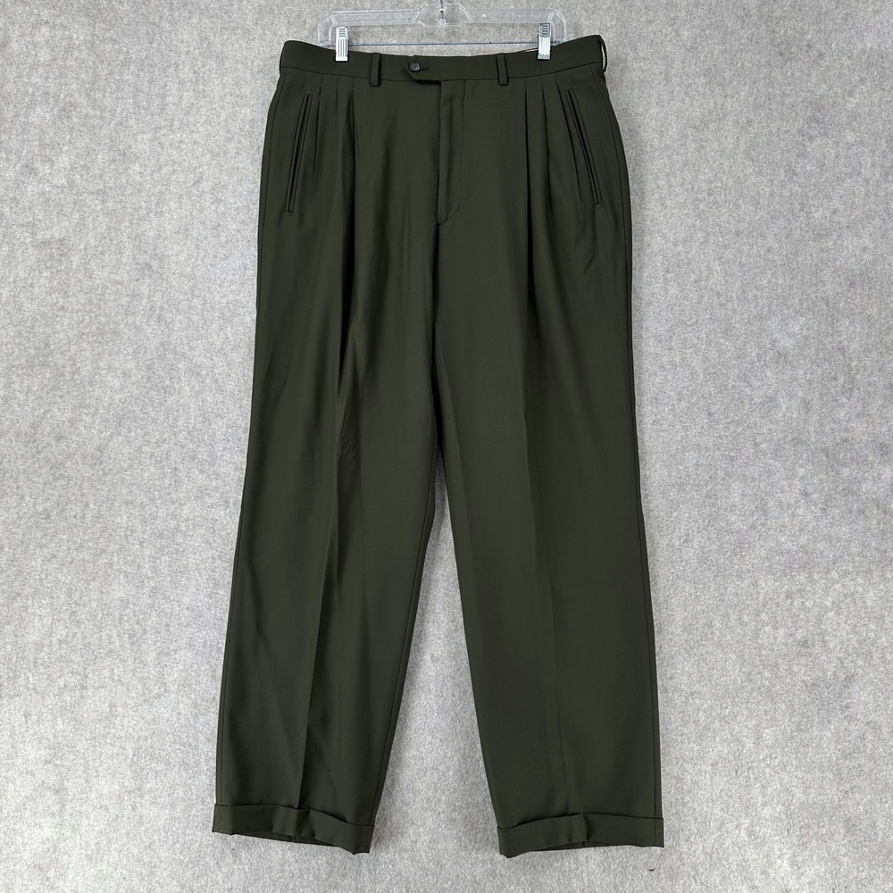 Zanetti Zignone Italy Green‎ Wool Pleated Trouser Pants 36X30 Slacks